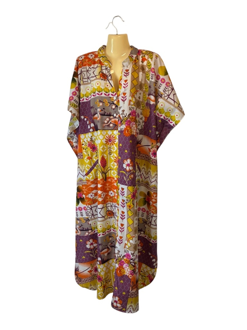 Gypsie Blu Floral Patchwork Caftan Dress Mrs. Roper Muumuu Costume Multicolor OS